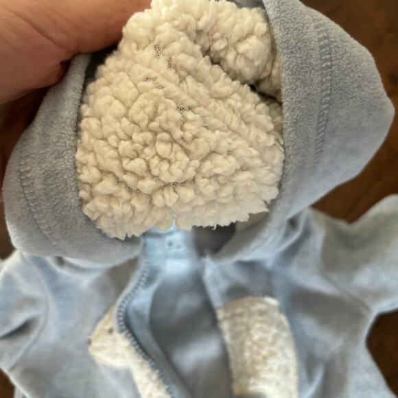 3/$15 Carters 6 months Boys Bear Romper Outfit Sherpa Fleece Winter Blue - Picture 5 of 6